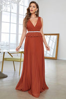 Load image into Gallery viewer, Brick Red Sheath V Neck Long Prom Dress