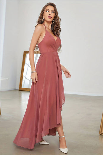 Coral Chiffon High Low Prom Dress