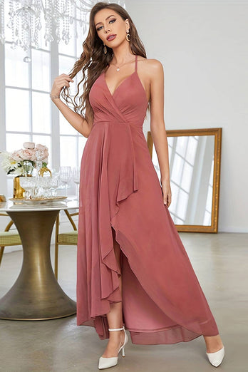 Coral Chiffon High Low Prom Dress