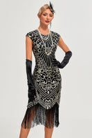 Load image into Gallery viewer, Sparkly Black Bodycon Beaded Fringed 1920s Flapper Dress