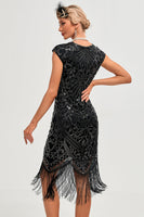 Load image into Gallery viewer, Sparkly Black Bodycon Beaded Fringed 1920s Flapper Dress