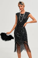 Load image into Gallery viewer, Sparkly Black Bodycon Beaded Fringed 1920s Flapper Dress