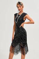 Load image into Gallery viewer, Sparkly Black Bodycon Beaded Fringed 1920s Flapper Dress