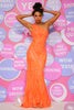 Load image into Gallery viewer, Orange Mermaid One Shoulder Sequins Long Prom Dress