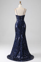 Load image into Gallery viewer, Shimmering Sequin Mermaid Spaghetti Strap Prom Dress with Slit