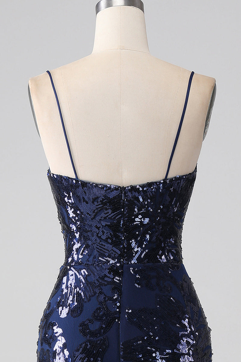 Load image into Gallery viewer, Shimmering Sequin Mermaid Spaghetti Strap Prom Dress with Slit