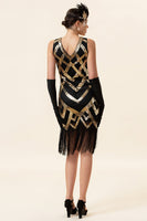 Load image into Gallery viewer, Sequins Tassel Banquet Golden 1920s Dress With 20s Accessories Set