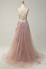 Load image into Gallery viewer, A Line Spaghetti Straps Blush Long Prom Dress with Appliques