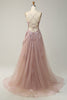 Load image into Gallery viewer, A Line Spaghetti Straps Grey Blue Long Prom Dress with Appliques