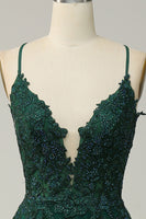 Load image into Gallery viewer, A Line Spaghetti Straps Green Long Prom Dress with Criss Cross Back