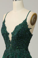 Load image into Gallery viewer, A Line Spaghetti Straps Green Long Prom Dress with Criss Cross Back