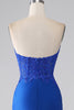 Load image into Gallery viewer, Royal Blue Mermaid Strapless Long Beaded Prom Dress With Appliques
