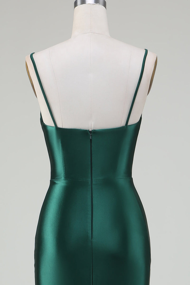 Load image into Gallery viewer, Dark Green Mermaid Spaghetti Straps Sweep Train Prom Dress