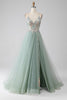 Load image into Gallery viewer, A-Line Beaded Light Green Prom Dress with Slit