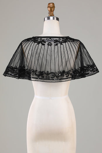Black Beaded Glitter 1920s Cape for Women