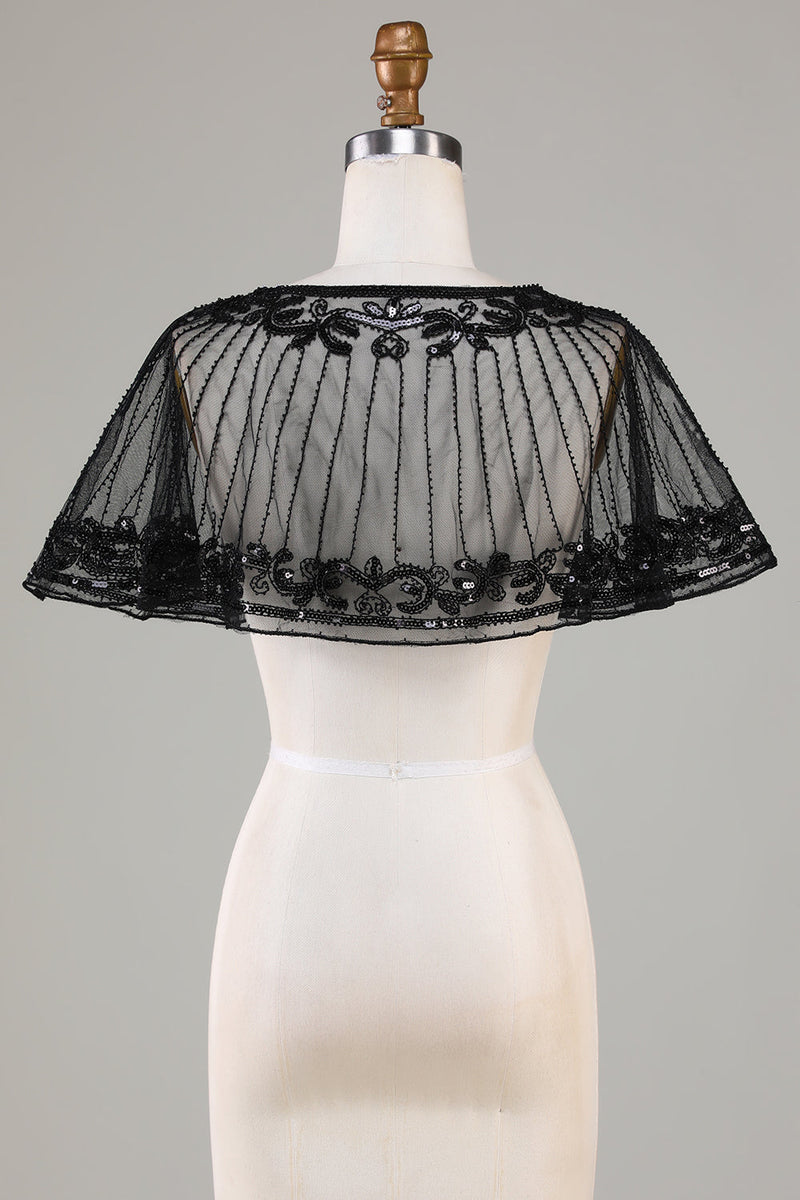 Load image into Gallery viewer, Black Beaded Glitter 1920s Cape for Women