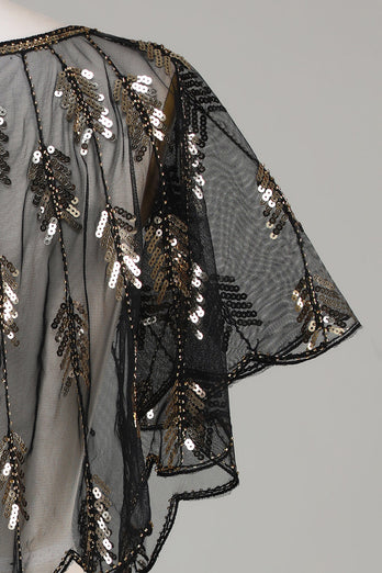 Golden Glitter Sequins 1920s Cape with Beading
