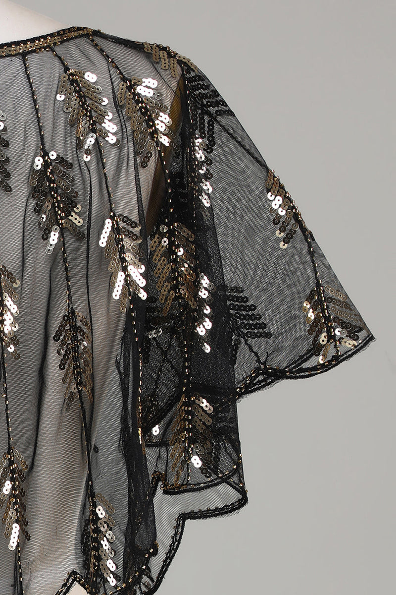 Load image into Gallery viewer, Golden Glitter Sequins 1920s Cape with Beading