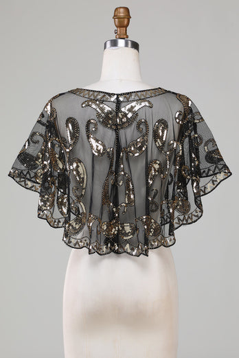 Black Glitter Sequins 1920s Cape