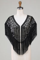 Load image into Gallery viewer, Black Sequins Glitter 1920s Cape with Fringes
