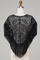Load image into Gallery viewer, Black Sequins Glitter 1920s Cape with Fringes
