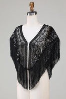 Load image into Gallery viewer, Black Sequins Glitter 1920s Cape with Fringes