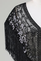 Load image into Gallery viewer, Black Sequins Glitter 1920s Cape with Fringes