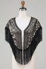 Load image into Gallery viewer, Black Sequins Glitter 1920s Cape with Fringes