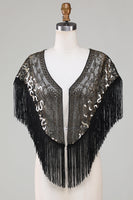 Load image into Gallery viewer, Black Sequins Glitter 1920s Cape with Fringes