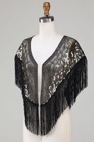 Load image into Gallery viewer, Black Sequins Glitter 1920s Cape with Fringes