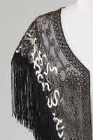 Load image into Gallery viewer, Black Sequins Glitter 1920s Cape with Fringes