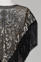 Load image into Gallery viewer, Black Sequins Glitter 1920s Cape with Fringes
