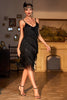 Load image into Gallery viewer, Black Spaghetti Straps Roaring 20s Gatsby Fringed Flapper Dress
