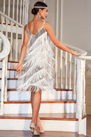 Load image into Gallery viewer, Sparkly Black Spaghetti Straps Roaring 20s Gatsby Flapper Dress