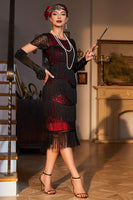 Load image into Gallery viewer, Roaring 20s Party Dress Black Beaded Gatsby Fringed Flapper Dress