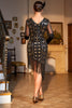 Load image into Gallery viewer, Black Golden V-neck Sequin Fringed Flapper Dress