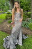 Load image into Gallery viewer, Fuchsia Deep V Neck Sequin Mermaid Prom Dress