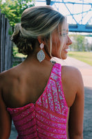 Load image into Gallery viewer, White One Shoulder Sequined Mermaid Prom Dress