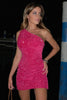 Load image into Gallery viewer, Hot Pink Open Sequins One Shoulder Tight Homecoming Dress