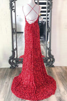 Load image into Gallery viewer, Mermaid Glitter Sequins Sexy Hot Pink Backless Long Prom Dress