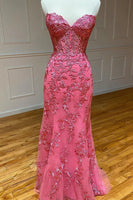 Load image into Gallery viewer, Red Sweetheart Lace-Up Long Mermaid Prom Dress with Appliques