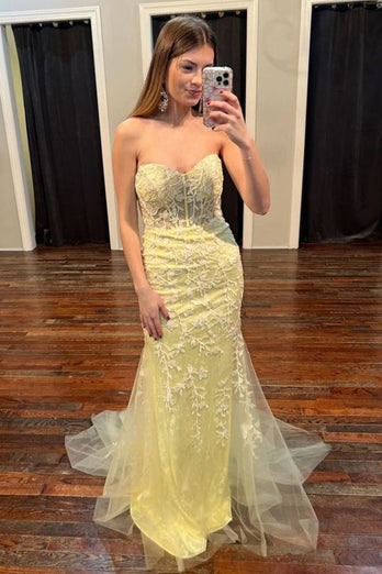 Black Strapless Prom Dress with Appliques