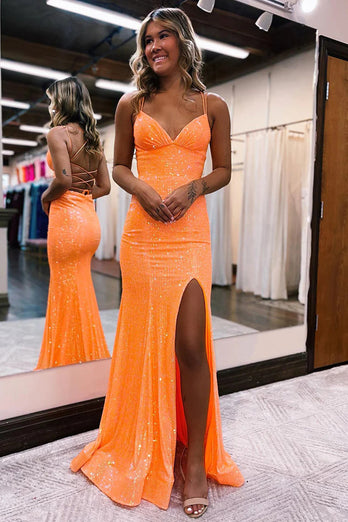 Sparkly Orange Sequins Mermaid Prom Dress