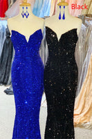 Load image into Gallery viewer, Strapless Sequins Black Mermaid Prom Dress