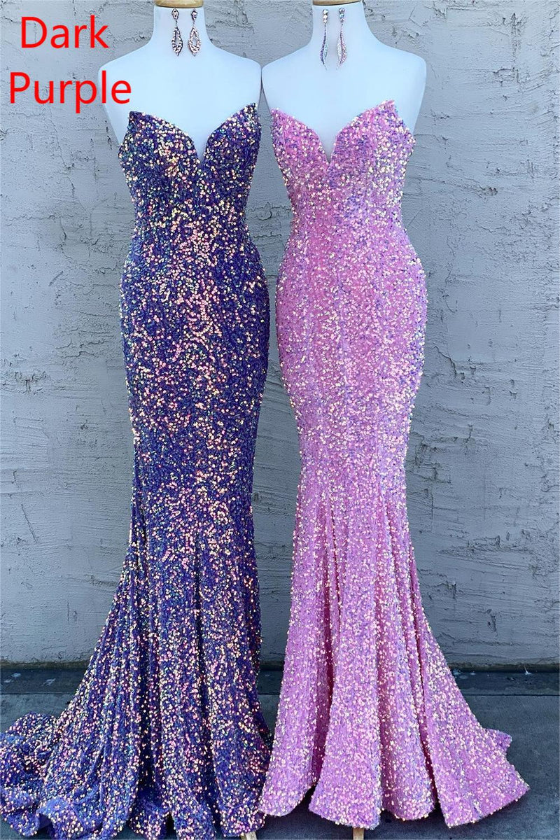 Load image into Gallery viewer, Strapless Sequins Black Mermaid Prom Dress