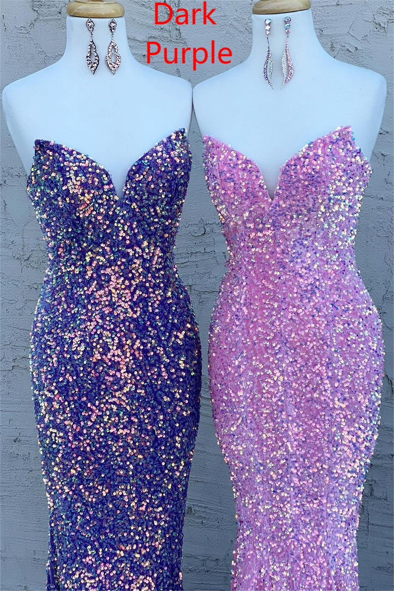 Load image into Gallery viewer, Strapless Sequins Black Mermaid Prom Dress