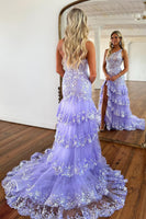 Load image into Gallery viewer, Sparkly White One Shoulder Tiered Lace Long Prom Dress with Slit