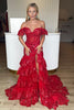 Load image into Gallery viewer, Red Off The Shoulder Tiered Prom Dress