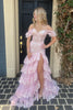 Load image into Gallery viewer, Red Off The Shoulder Tiered Prom Dress