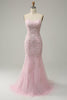 Load image into Gallery viewer, Mint Spaghetti Straps Appliques Mermaid Long Prom Dress